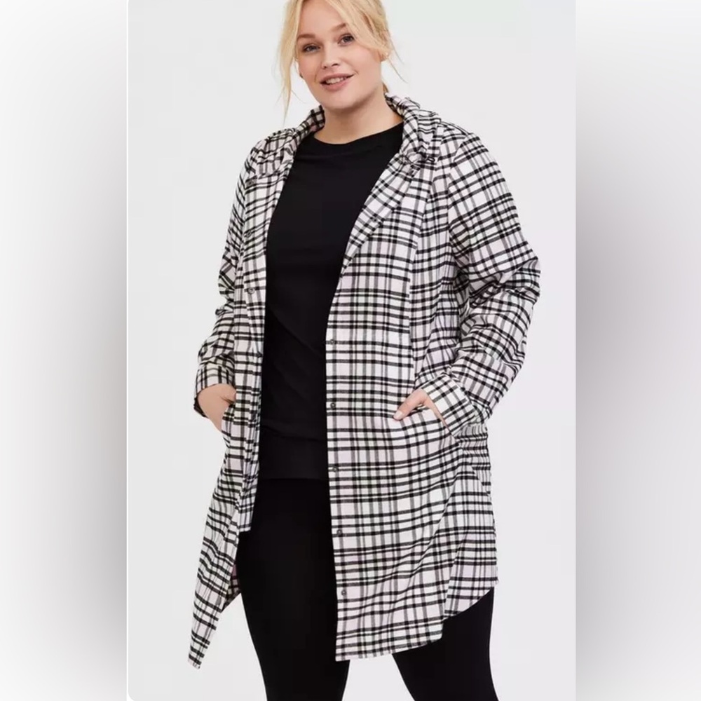 Torrid Pink Plaid Flannel Hooded Jacket | Size 0 (L-XL)